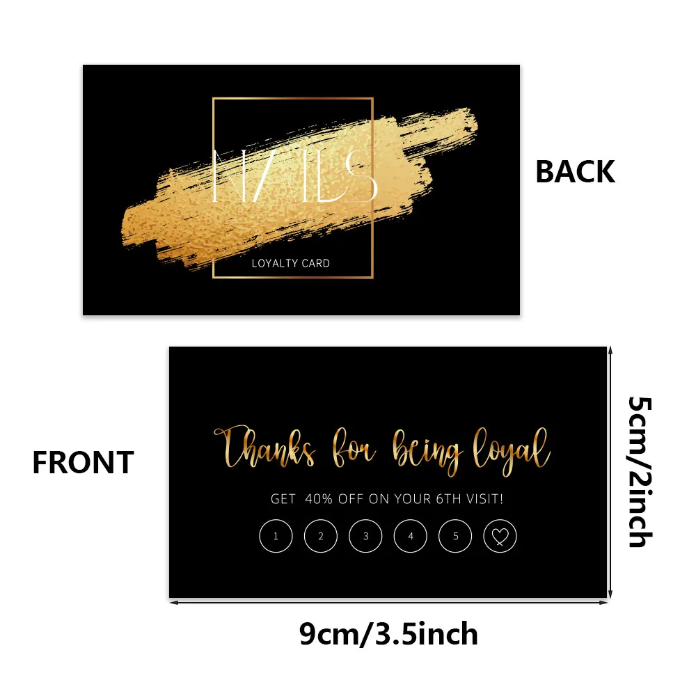 50 шт., карты после ухода за ногтями ручной работы, черные визитные карточки для ногтей, карты лояльности ногтей, бумага для дизайна ногтей, карточки со скидкой, доска