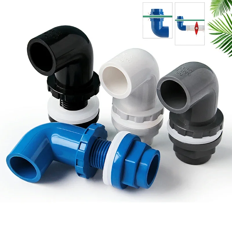 PVC 90-degree drainage elbow for aquariums and fish tanks with overflow function suitable for inlet outlet water supply systems