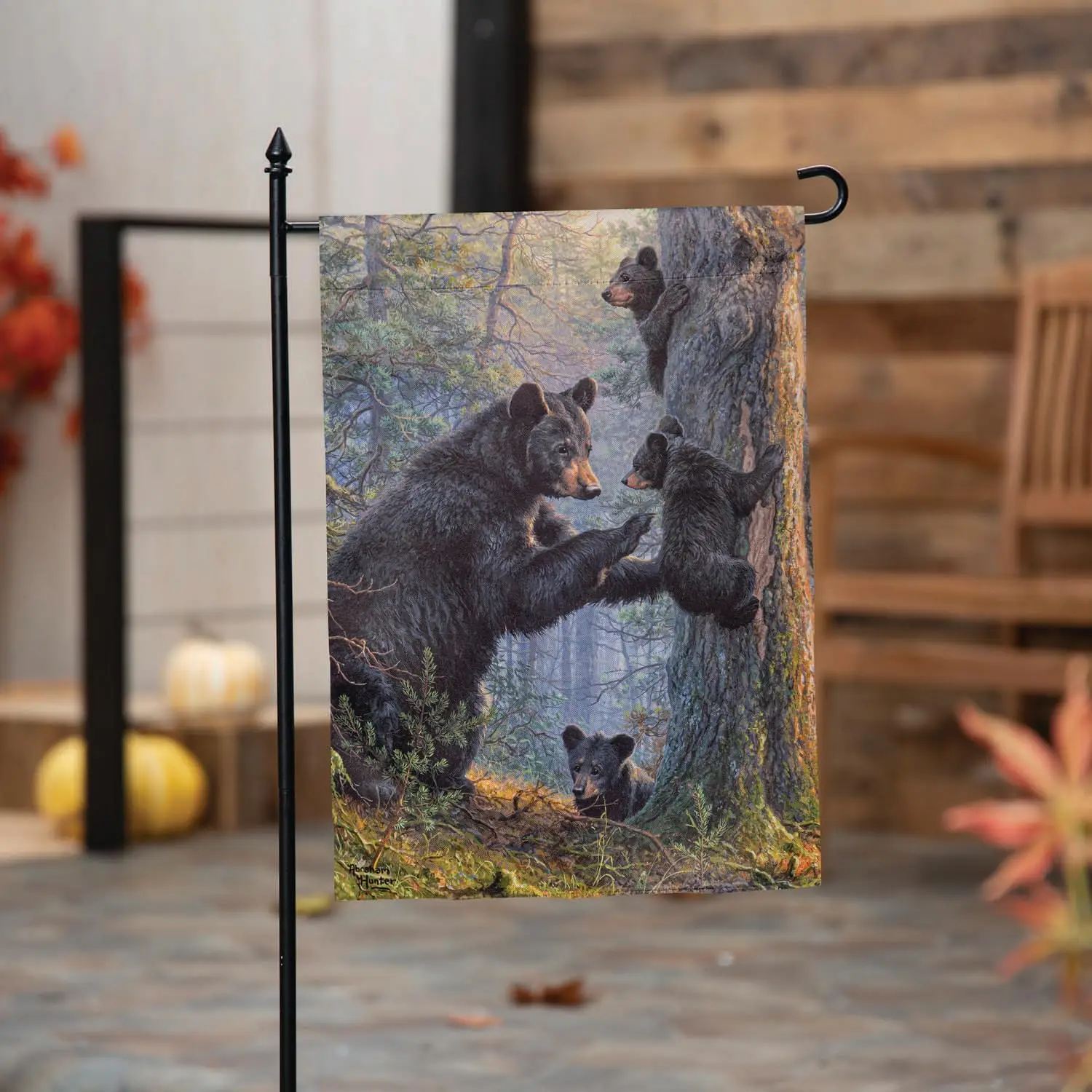 Evergreen Flag Bear Family Welcome Garden Flag, Fall Garden Flags 12x18 Double Sided, Small Garden Flags for Outside, Fall Decor