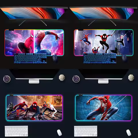 Spiders-Mans RGB Pc Gamer Keyboard Mouse Pad Mousepad LED Glowing Mouse Mats Rubber Gaming Computer Mausepad