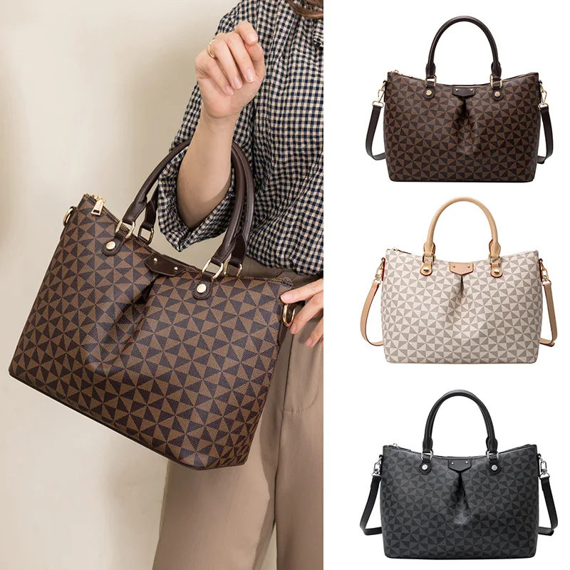 Niche Design Hand-held Women's Bag Large Capacity Commuter Tote Bag Stylish Pinwheel Print Vintage One-shoulder Underarm Bag