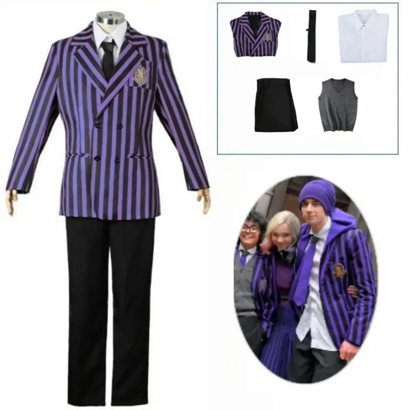 

A Litter Of Bears School Uniform Male Students FULL SET Addams Family Nevermore Academy Cosplay Costume Shirt Pants Su 2025 New