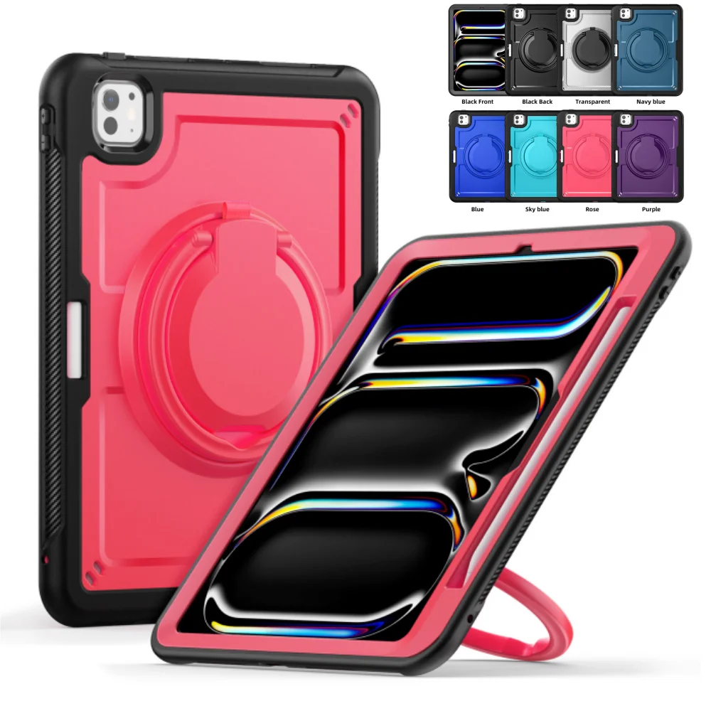 Heavy Duty Case for iPad Pro 11 2024 2025 M4 M5 11 inch 360° Rotating Wristband Holder Shockproof Tablet Cover with Pen Slot