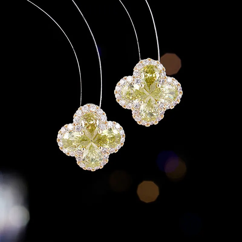 

New Elegant Inlaid Zircon Earrings Exquisite High-end Four-leaf Clover Flower Studs Versatile Wholesale Ear Jewelry