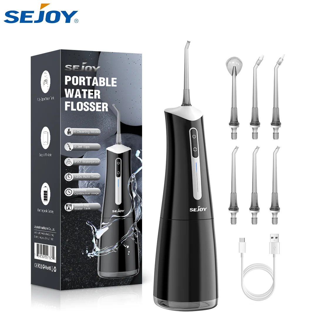

Sejoy Water Dental Flosser Профессиональный беспроводной ирригатор для полости рта 310 мл Большая емкость 4 режима 8 насадок Портативный ирригатор для воды