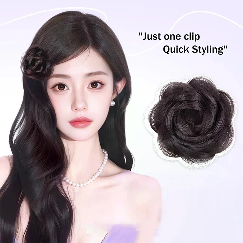 Synthetic Bun Hairpiece With Duckbill Clip Hair Accessories Rose Side Bun Styling Hair Pack Fluffy Hairpiece Women