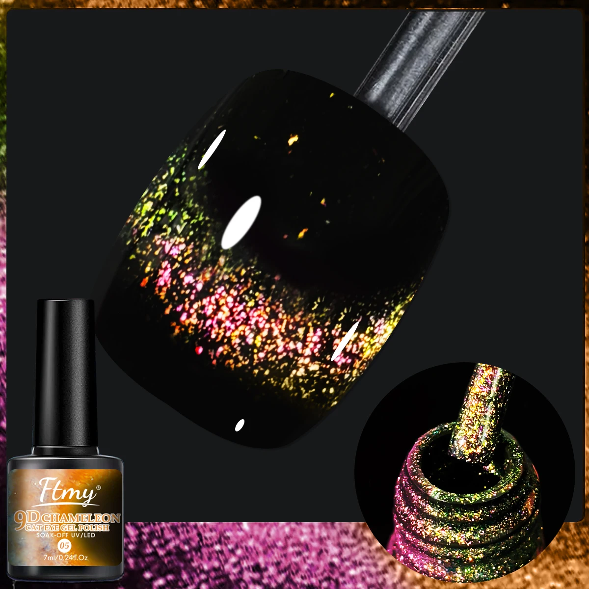 7 ml Regenbogen-Magnet-Nagelgel, magnetischer Katzenaugen-Gel-Nagellack, Chamäleon-Magie-Gel mit Galaxie-Effekt, Soak Off Nail Art Nagellack – Detail 8