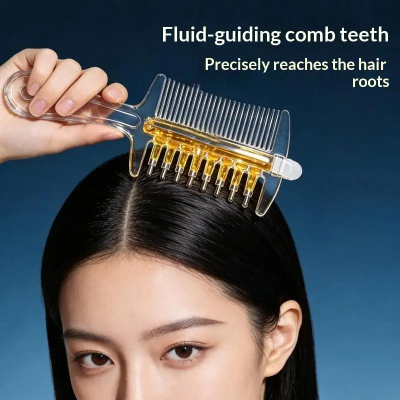 2-in-1 Function Essential Oil Applicator Comb Built-In Liquid Reservoir Transparen Scalp Massage Comb Rolling Metal Teeth
