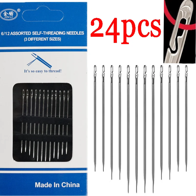 12/24 Pcs Blind Needles Side Threading Stainless Steel Sewing Needle Elderly Household Sewing Needle DIY Jewelry Needlework Set