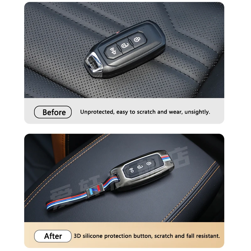 QHCP Car Key Case Cover Alloy Remote Key Shell Key Bag Key Case Cover Holder Trims For Ford Ranger 2020-2024 Styling Accessories