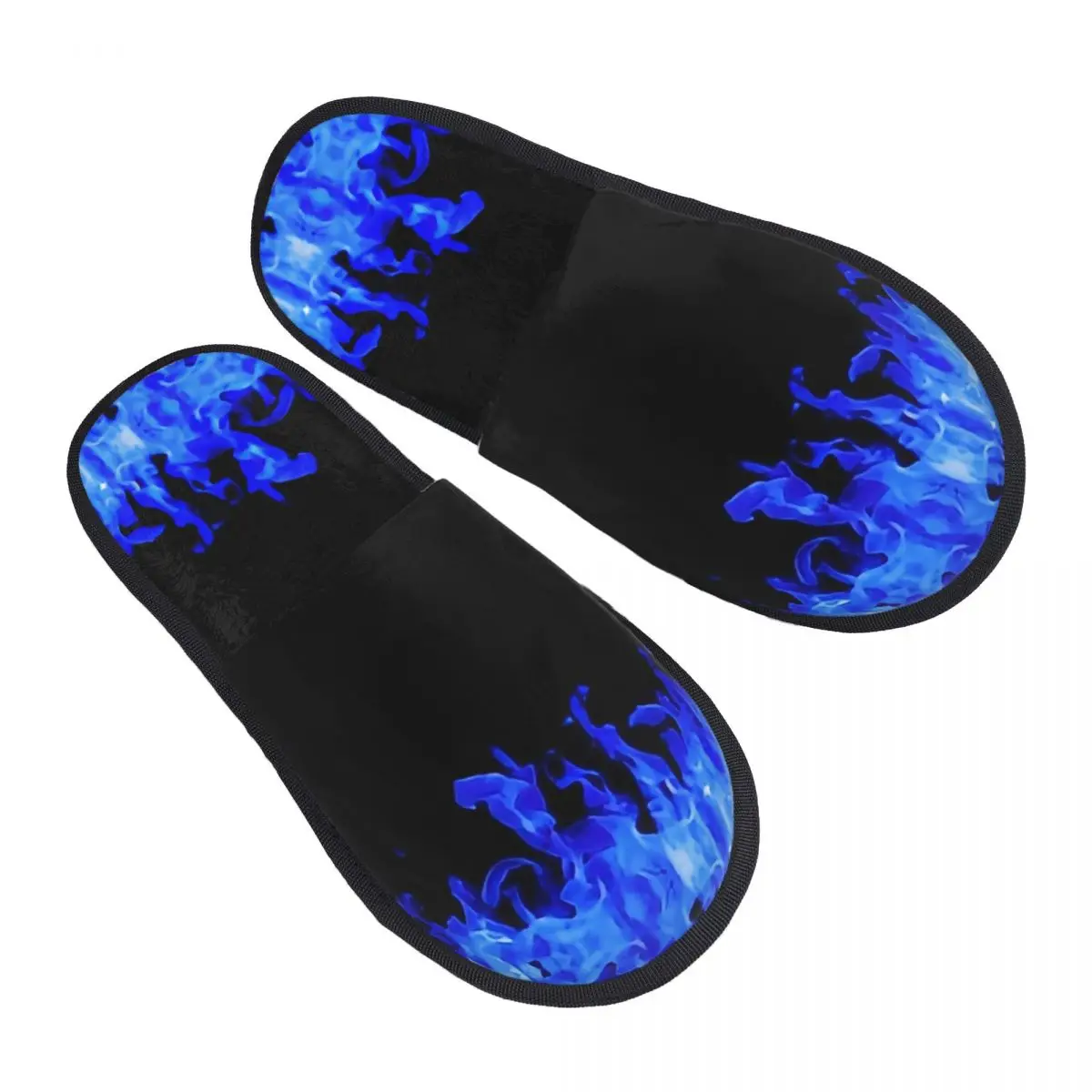 

Winter Women Men Non-Slip Flat Slippers Abstract Blue Fire Frame Indoor Fur Soft Warm Shoes