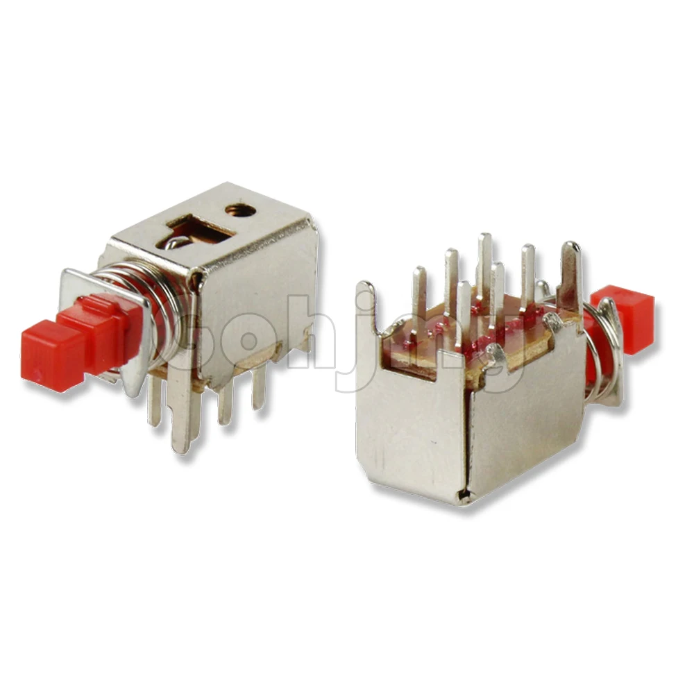 10pcs PS-22F03 A03 Right Angle PCB Latching Push Button Switch DPDT Double Pole 6 Pin Self-locking Key Power Switches