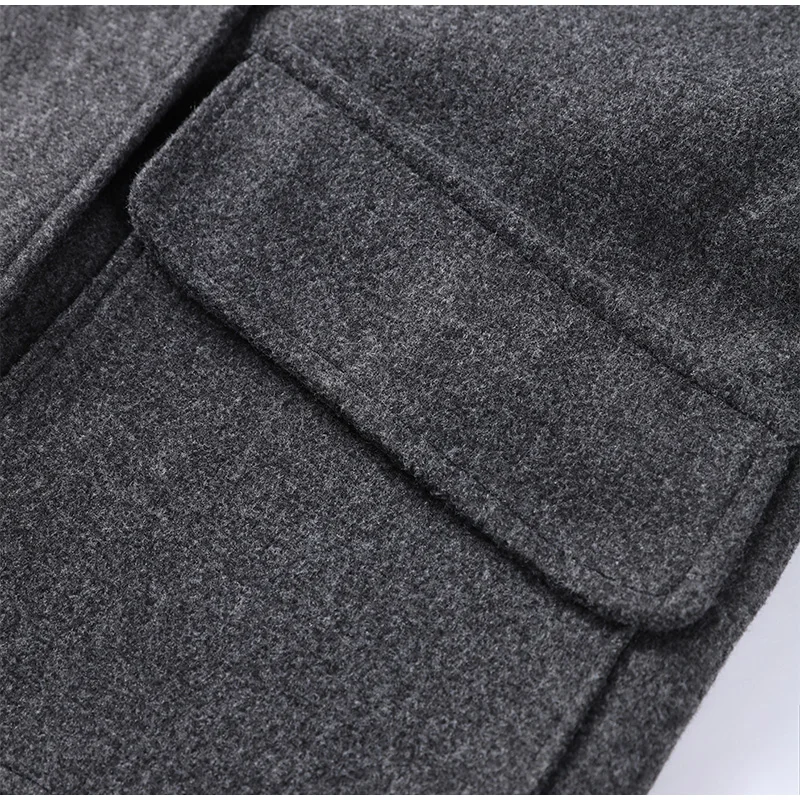 Vintage Damen Wollmantel mit Stehkragen, Einfarbig mit Taschen, Langarm Einreihige Jacke, Damenoberbekleidung Herbst Winter 2026 – Detail 4