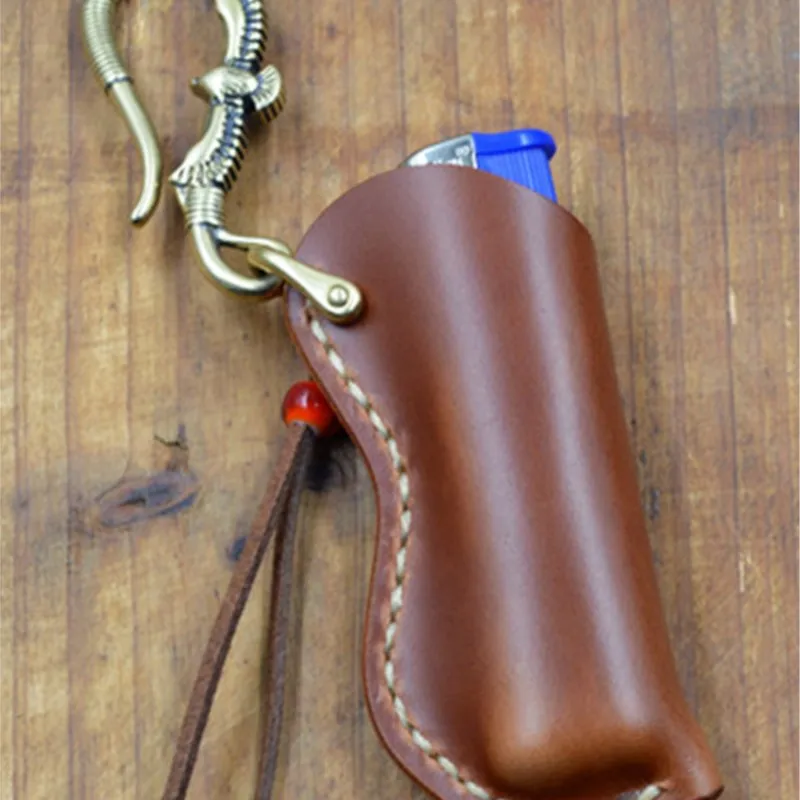 New Men's Portable Handmade Leather Lighter Cover Holder Genuine Leather 9MM Long Lighter Cigarette Cover Lighter Box Case LI622