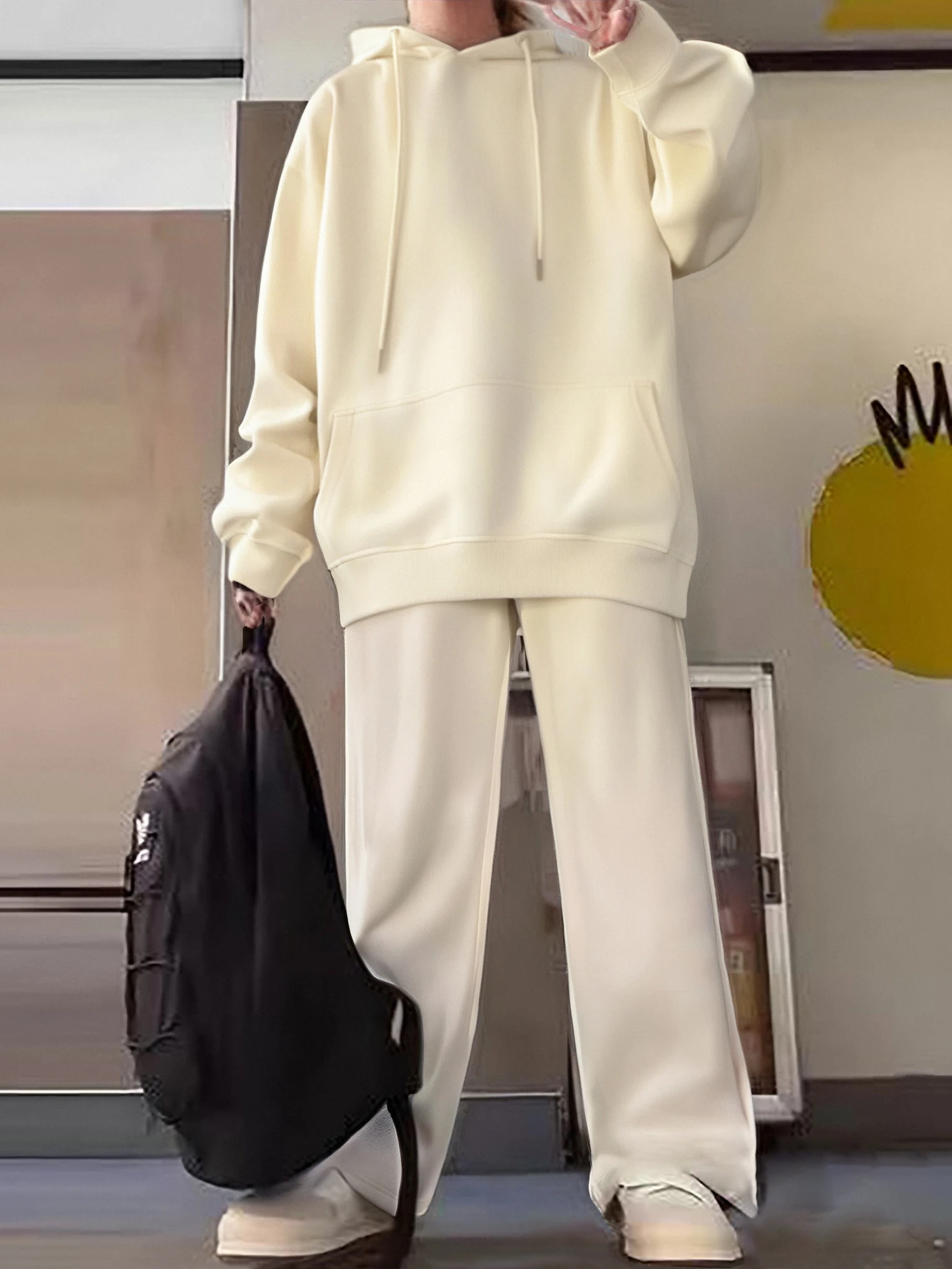 

Men's autumn and winter set; knitted, all polyester, hooded sweatshirt, wide-leg trousers, casual sporty fashion set