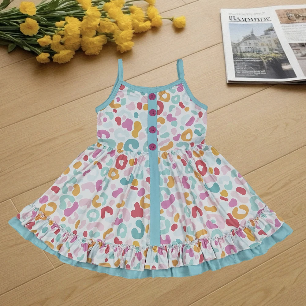 

9.2 летнее платье для маленьких девочек, платья длиной до колена с синими ремешками и леопардовыми пуговицами для маленьких девочек