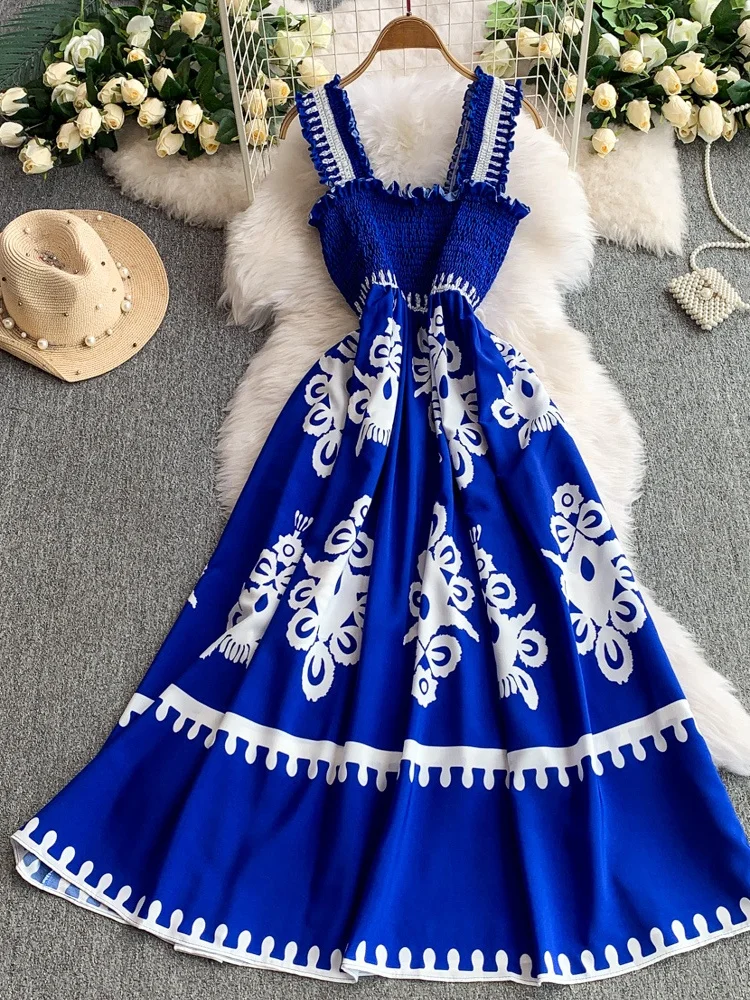 Sommer 2025, Damen-Stil, hohe Taille, A-Linie, Blumendruck, Svel, Gored Saum, Pendeln, Sle, koreanische Faion, langes Dr