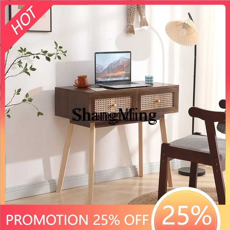 

CL wood rattan student study table simple household makeup table light luxury computer table bedroom