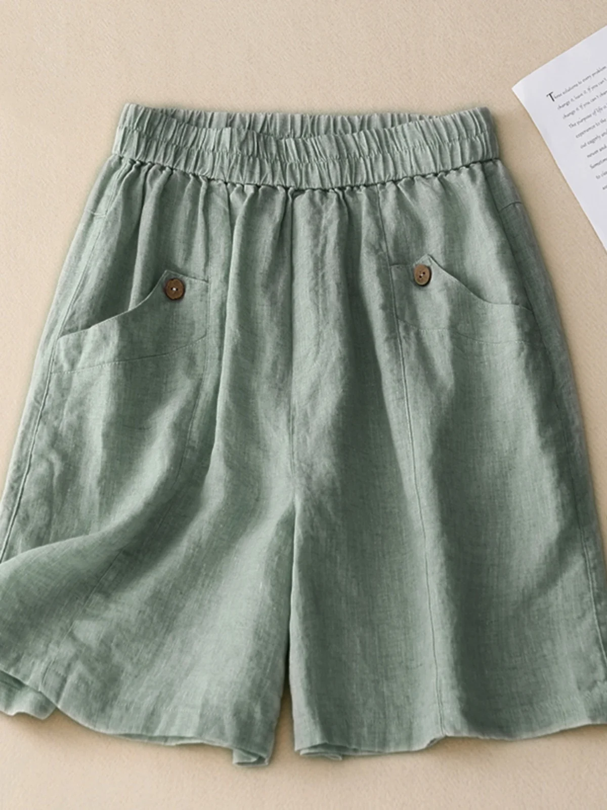 

High-End Japanese Sle Women's Linen orts Summer Elastic Waist Loose Slimming Casual A-Line Wide Leg Five-Quarter Pants