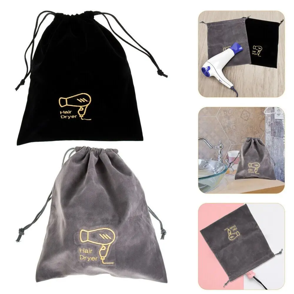 Practical Flannel Hair Dryer Pouch Travel Toiletry Carry Pouch Hair Dryer Drawstring Bag Velvet Bag for Jewellery