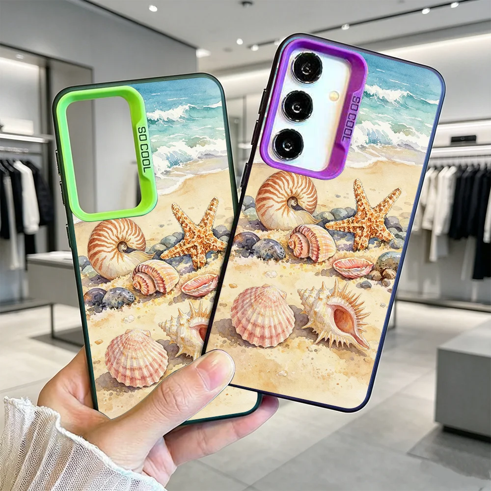 Watercolor Beach Seashells Hard PC Anti Drop Phone Case For Samsung Galaxy S26 S24 A73 A22 A36 A35 Protection Cover