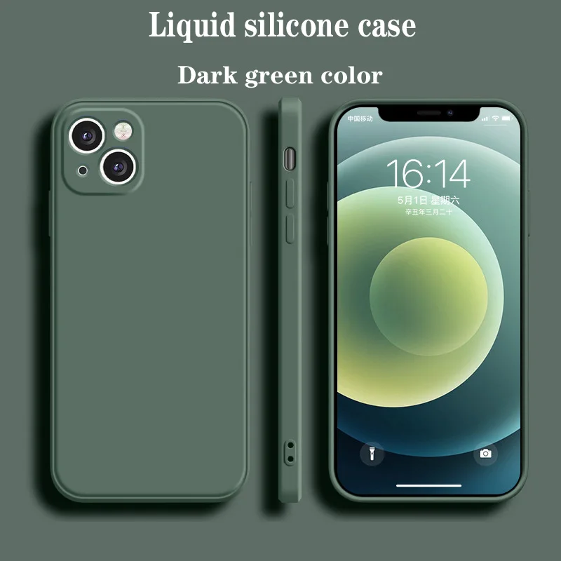 Orignal Square Soft Liquid Silicone Case Fundas For iPhone 11 12 13 14 Pro Max Mini X XS XR 7 8 Plus SE 2020 Shockproof Cover