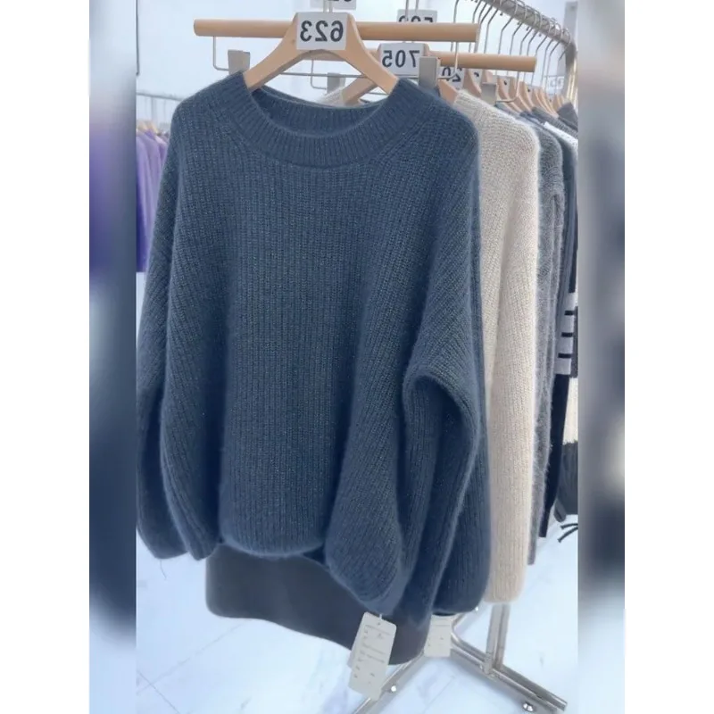 

Вязаный женский свитер с длинными рукавами в стиле ретро, осень-зима 2025 года, новый стиль, универсальный свитер с круглым вырезом