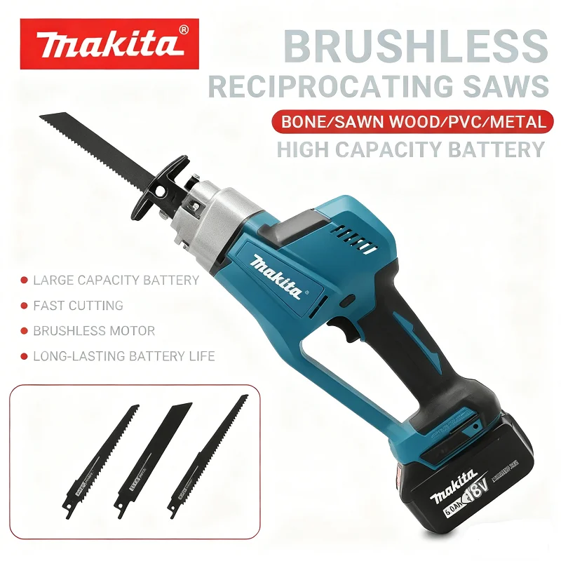 

Makita DJR189 Беспроводная электрическая сабельная пила Бесщеточная перезаряжаемая пила для резки дерева и металла Портативная пила 18 В