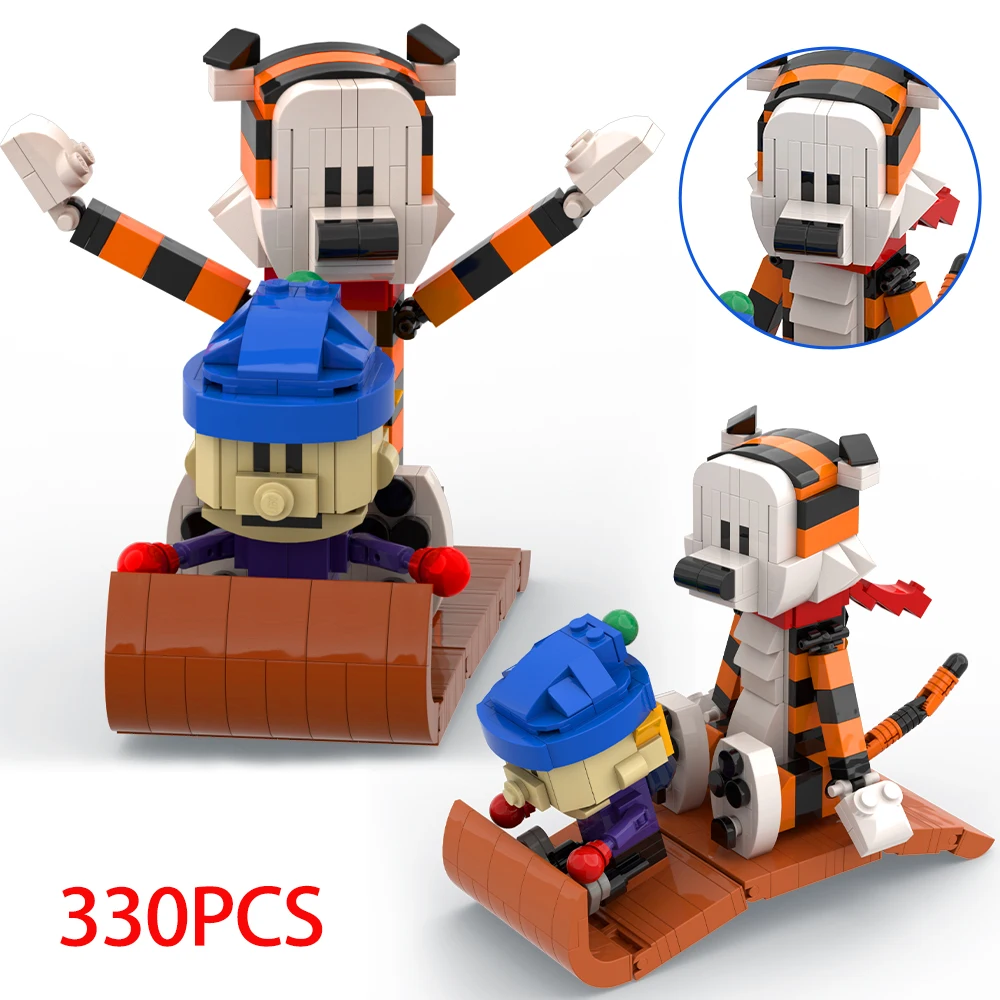 

Набор строительных блоков MOC Calvined and Hobbes, фигурка тигра и собаки, сборная модель, детская развивающая игрушка, Рождественский подарок