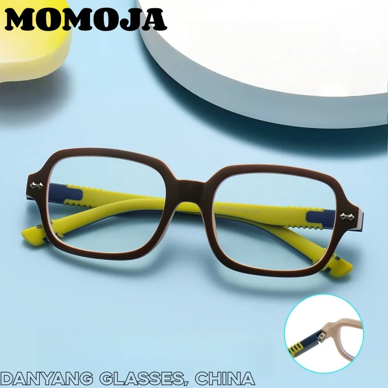 MOMOJA Ultra Light TR90 Square Kids Eyeglass Frame Fashion Casual Glasses Boys Girls Online Class Gaming Daily Leisure Glasses