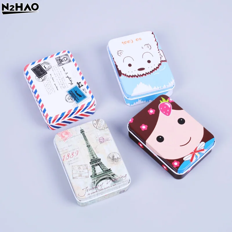 

1PC Cartoon Rectangular Tin Box Creative Mini Iron Box Candy Jewelry Hair Clip Accessory Storage Box