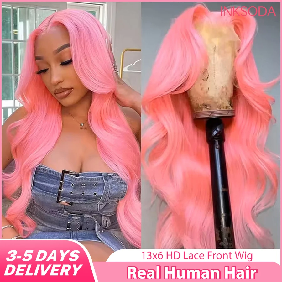 

Розовый парик из натуральных волос с эффектом Body Wave, 36 дюймов, HD-кружевной фронт 13x6, парик с кружевной передней частью 13x4, плотность 220, бразильские волосы