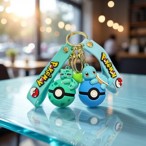 Keychain Pikachu Anime Pokémon Poké Ball Keychain Set, Pikachu Eevee Charmander figure Keychain, Anime Collectible Key Ring for Bag Backpack Gift
