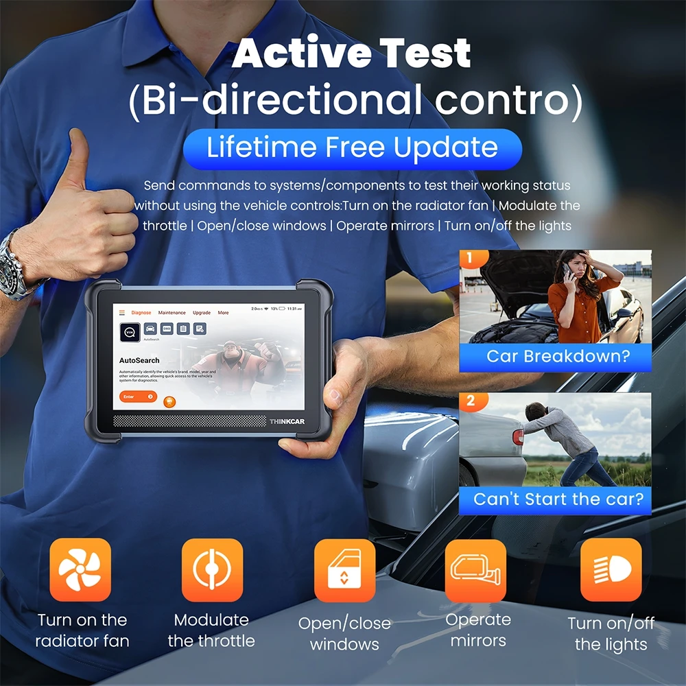Thinkcar Thinkscan 672 Narzędzia Diagnostyczne Samochodowe Pełny System Skaner OBD2 28 Funkcji Resetowania Sterowanie Dwukierunkowe Dożywotnie Darmowe Narzędzia Skanujące
