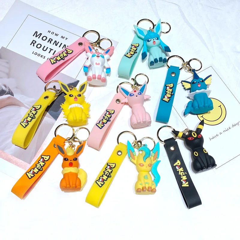 MINISO Cartoon Anime Creative Pikachu Keychain Eevee Doll Car Decoration Fitness Expert Backpack Decoration Keychain Party Gift