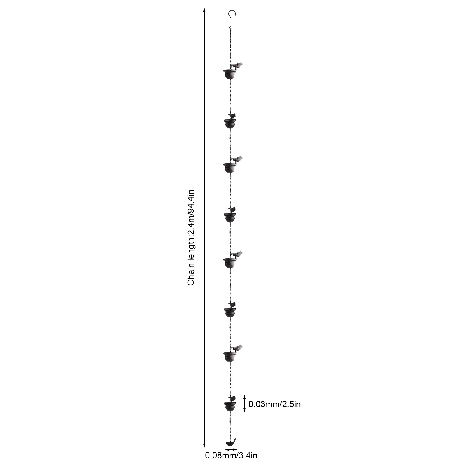

2.4M Mobile Iron Bird Outdoor Rain Chain Decor Attached Hanger Wind Chimes Bells Decorative Bronze Rain Chain For Garden