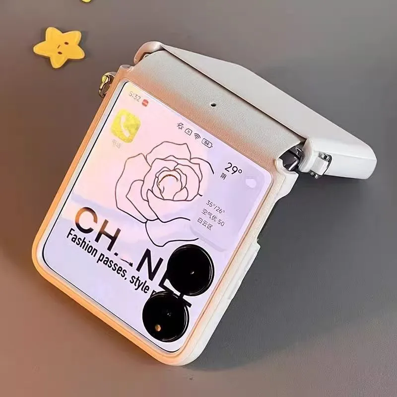 Korean Luxury Leather Handheld Short Rope Case for Samsung Galaxy Z Flip 6 5G Flip5 ZFlip6 Shockproof Cover
