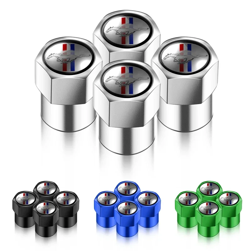 4Pcs Car Logo Metal Wheel Stem Covers Tire Valve Caps Decoration For Ford Mustang GT500 GT350 Cobra Shelby Focus Mk2 Mk3 Fiesta