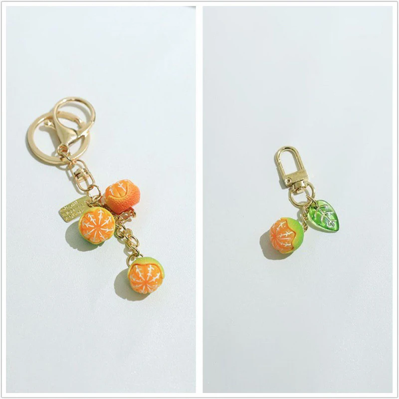 Laranja com Folha Chaveiro Pingente, Simulação Bonito, 3D Fruit Keyring, Encanto Do Saco, Chave, Fone De Ouvido, Acessórios Do Telefone, Presente Da Jóia