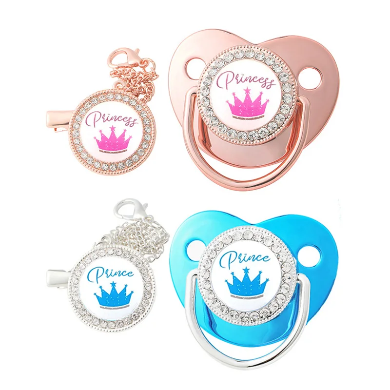 Crown Newborn Pacifier Clip Chain Pink Blue Baby Dummy Soother Holder Silicone Princess Infant Teether Nipple BPA Free