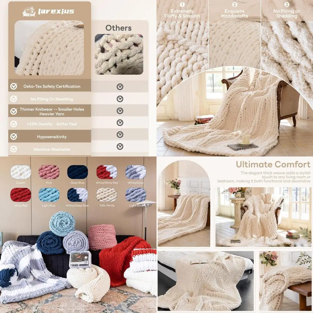 

Роскошное мягкое уютное массивное вязаное одеяло 50x60, 100% тканый веревочный узел, идеально подходит для дивана, дивана, дома, подарков — можно стирать в машине