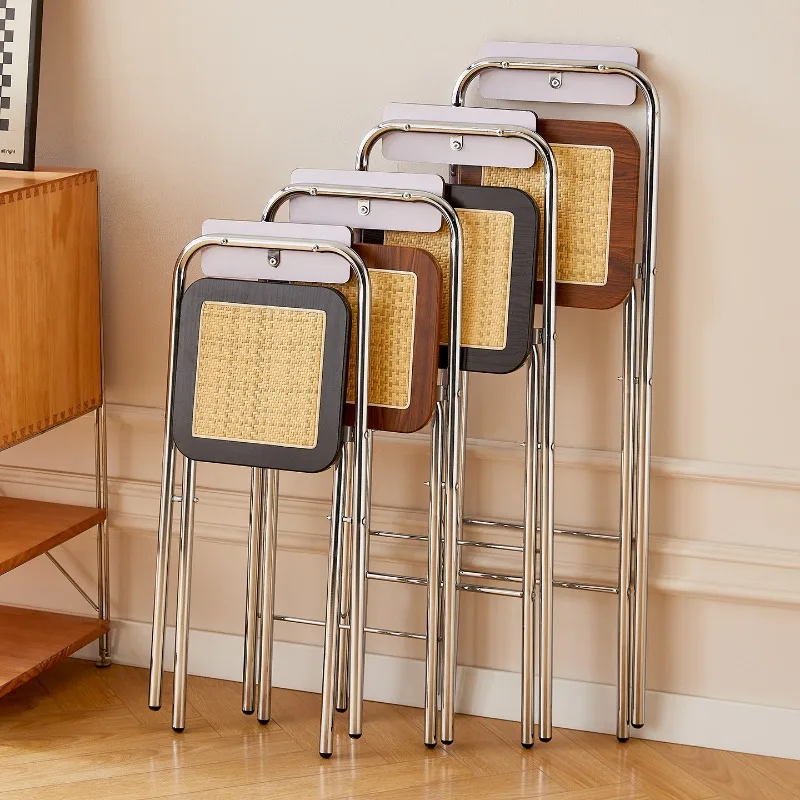 

Винтажное складное кресло из плетеного ротанга со спинкой, компактное и портативное, для дома и балкона, экономит место, для столовой зоны