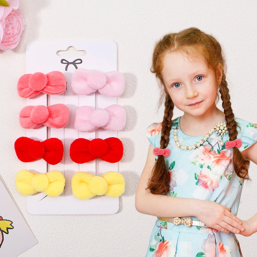

8Pcs/Lot New Cute Solid Color Bow Hair Ring Clip for Kids Fashion Headdress No Harm to Hair Baby Hair Accessories Gift