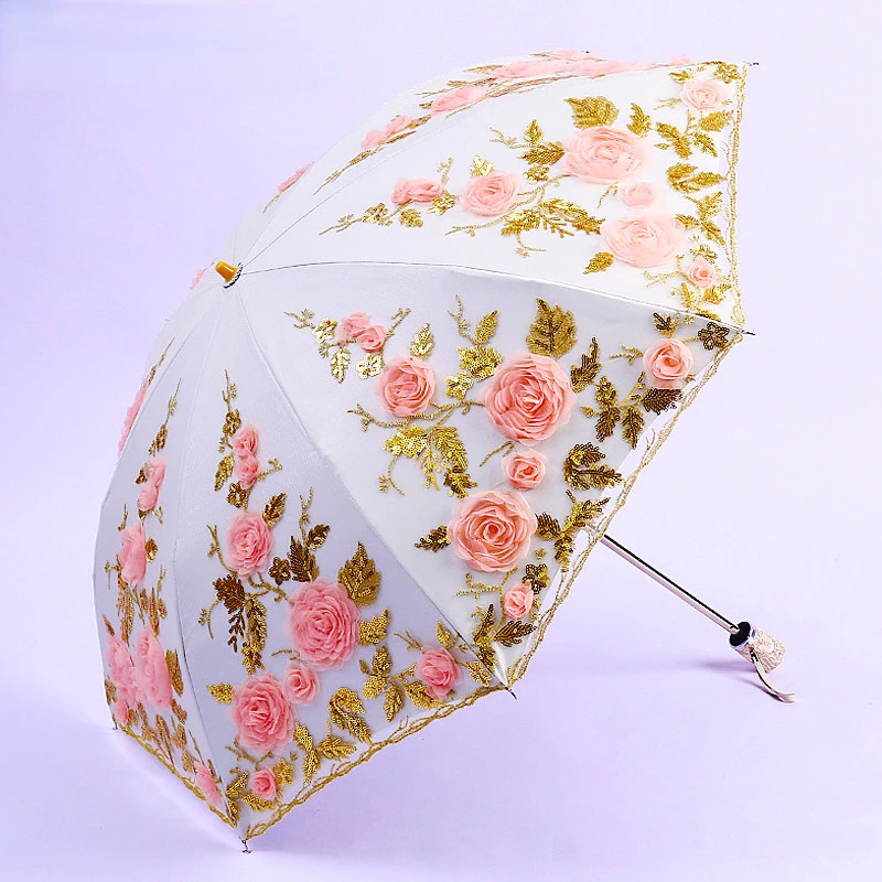 Double-Layer Lace Umbrella for Female, Sun Umbrella, Sunscreen, UV-proof, Embroidery, Princess, Summer