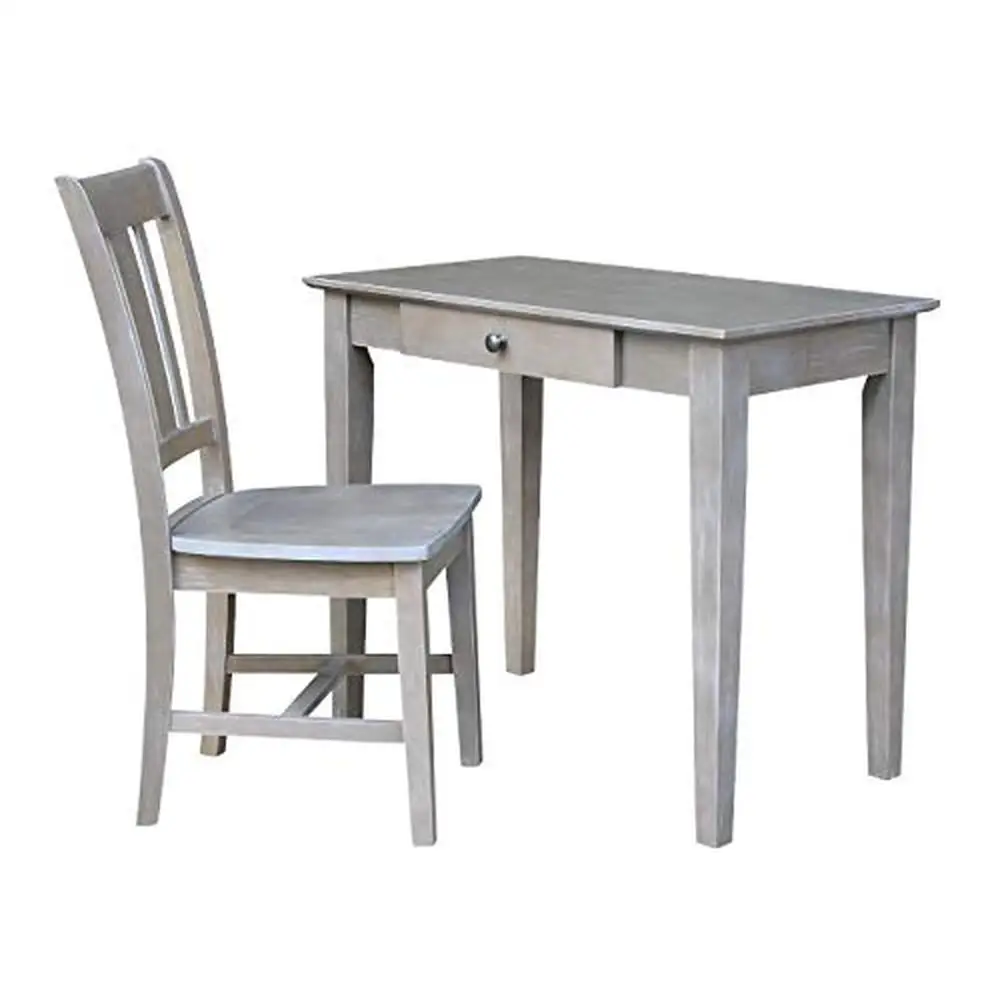 Small Solid Wood Desk with Drawer & Chair Set Washed Gray Taupe Residential Use Only 36