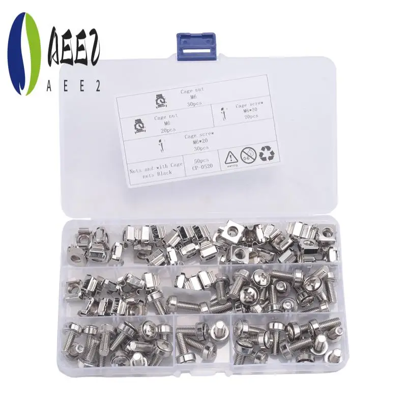 

AEE2-50 Sets M6 Square Hole Hardware Cage Nuts&Mounting Screws Washers For Server Rack And Cabinet(M6 X 20Mm)(Screw+Washer+Cage