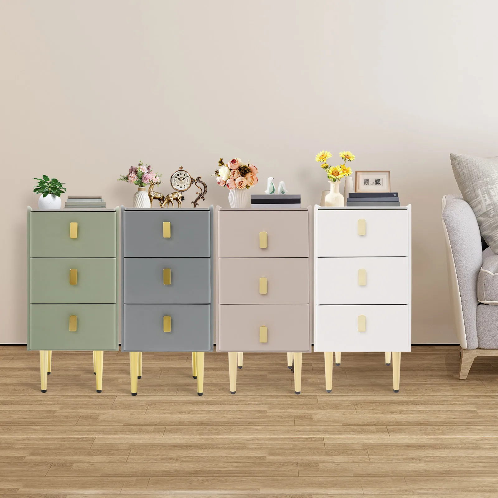 Modern Rectangular Narrow Nightstand with Drawers Bedside Table for Bedrooms Narrow Side Table Leather