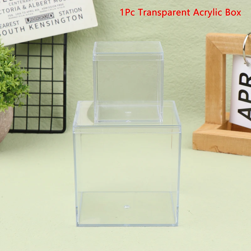 

1Pc Transparent Acrylic Boxes With Cover Plastic Organizer Small Gift Square Packing Box Food Candy Storage Container For Home