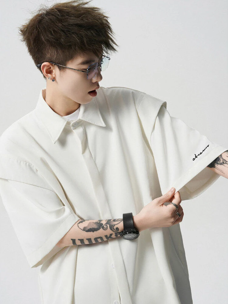 

Ice Silk Men's irt ort Sve Drapey Thin Design Summer Youth Faion Loose Fit Embroidered No Ironing Required