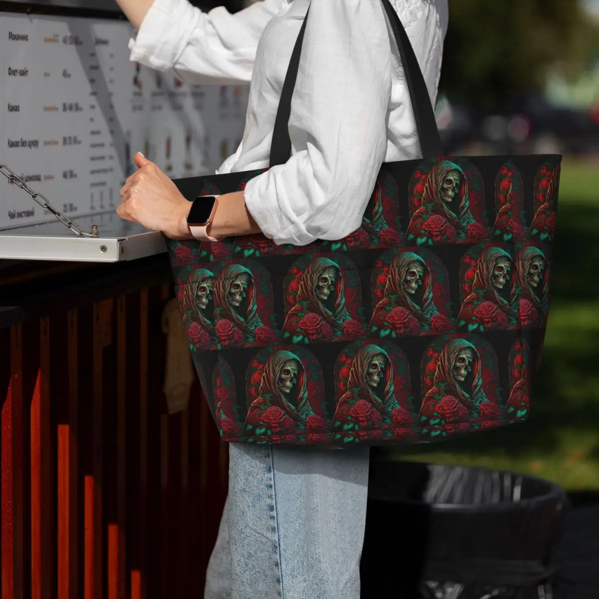 Forest Roses Santa Muerte Beach Tote Bag Sport Gym Yoga Duffle Large Tote Bag Women Travel Bag Fitness bag